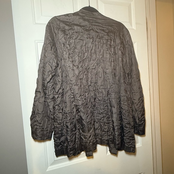 Eileen Fisher Brown 100% Silk Crinkle Open Cardigan Blazer Large Pockets - Picture 4 of 6